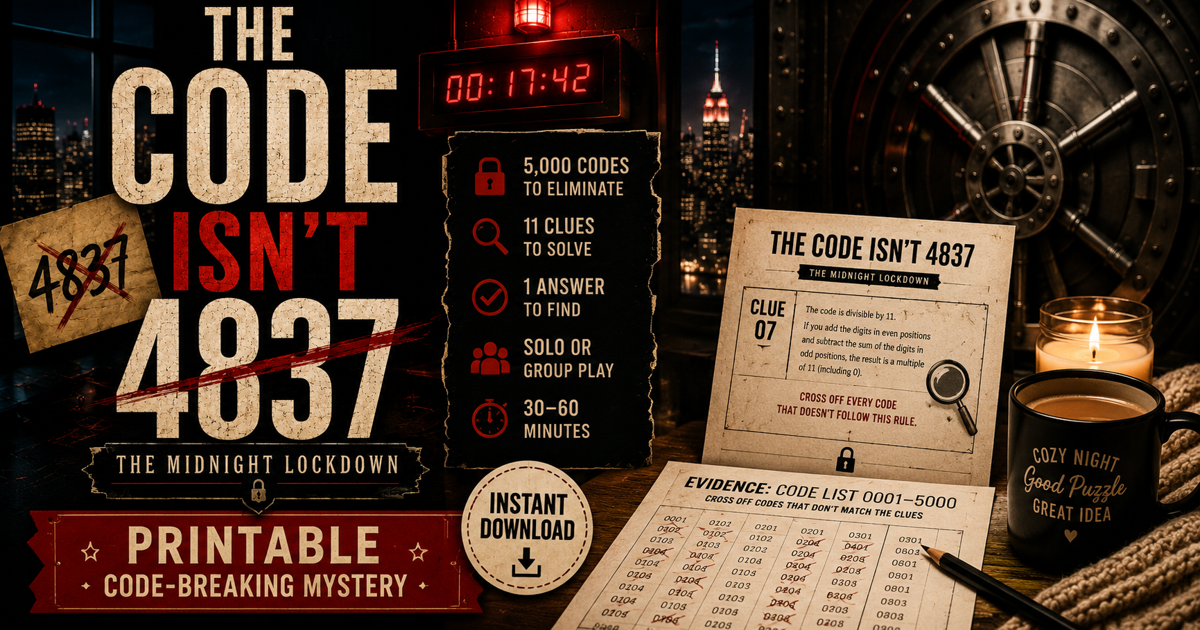 Cozy Saturday Night at Home: Printable Elimination Puzzle for Logic Puzzle Lovers