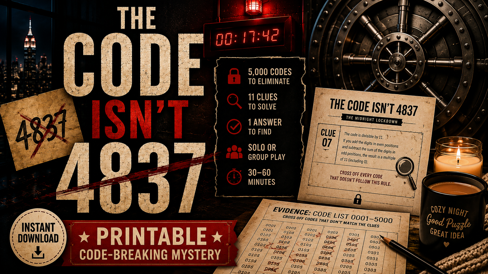 Cozy Saturday Night at Home: Printable Elimination Puzzle for Logic Puzzle Lovers